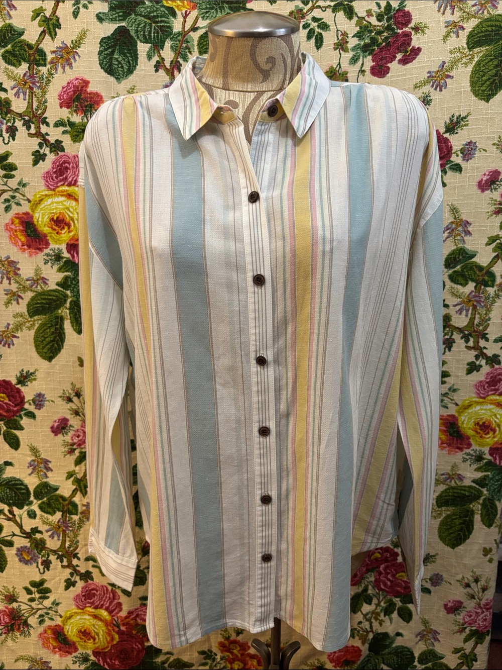Patagonia Women's M Shirt Top Pastel Stripe Long Sleeve Cotton Hemp Blend